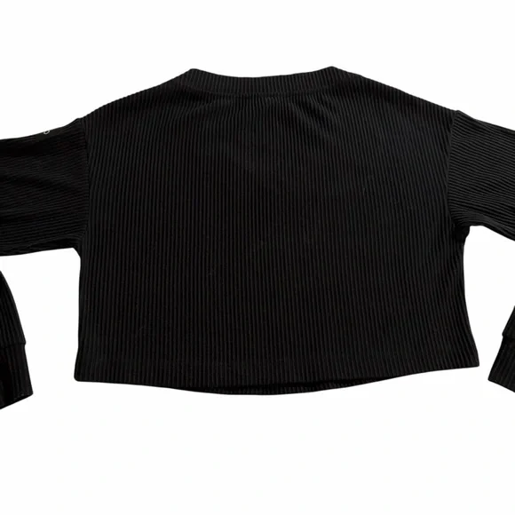 Alo Yoga Ribbed Cropped Long Sleeve Top | Black Minimalist Loungewear | Size S - Picture 4 of 11